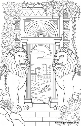 Lion gate, a free Animals coloring page for Adults