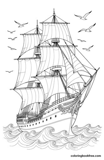 Clipper ship, a free Vehicles coloring page for Adults