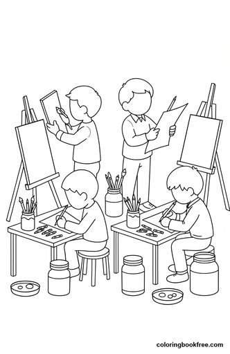 Art class, a free People coloring page for Kids