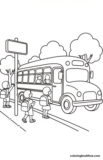 School bus stop, a free Vehicles coloring page for Kids