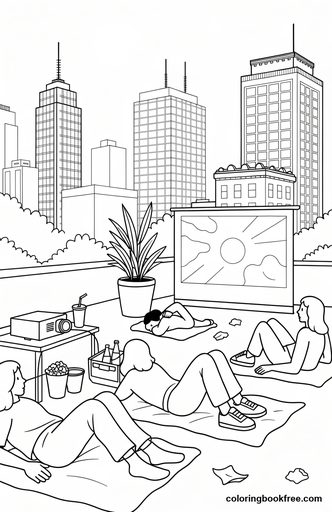 Rooftop movie, a free People coloring page for Teens