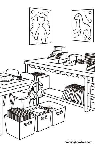 Record store, a free People coloring page for Teens