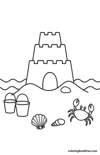 Sandcastle, a free Nature coloring page for Kids