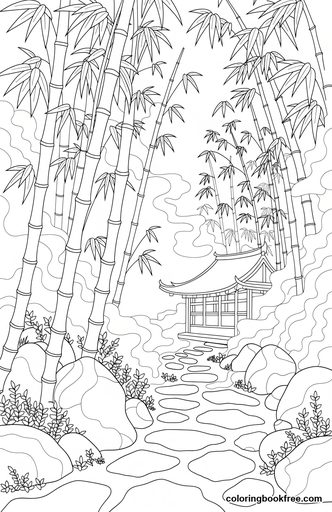 Bamboo mist, a free Nature coloring page for Adults