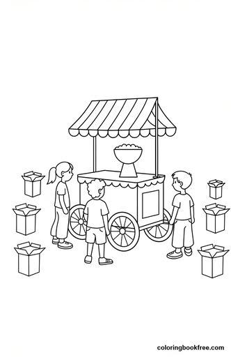Popcorn cart, a free Food coloring page for Kids