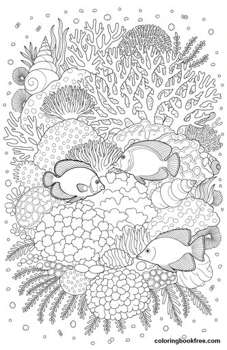Coral garden, a free Nature coloring page for Adults