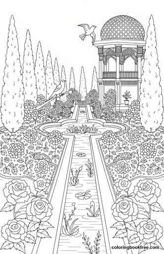 Persian garden, a free Nature coloring page for Adults
