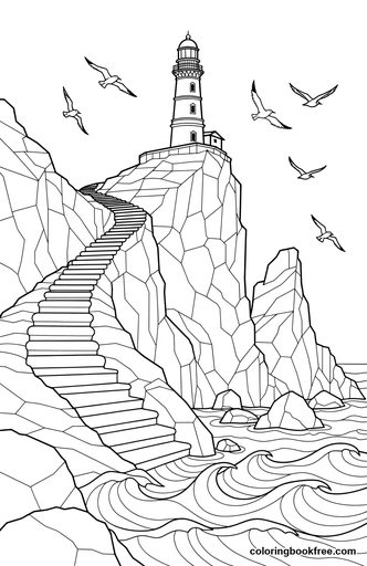 Cliff lighthouse, a free Nature coloring page for Adults