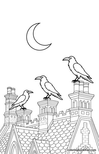 Rooftop ravens, a free Animals coloring page for Teens