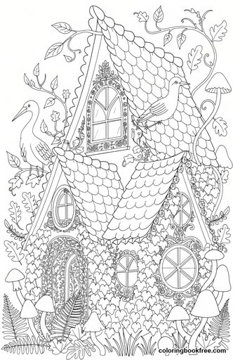 Forest cottage, a free Nature coloring page for Adults