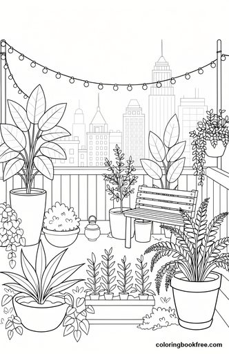 Rooftop garden, a free Nature coloring page for Teens