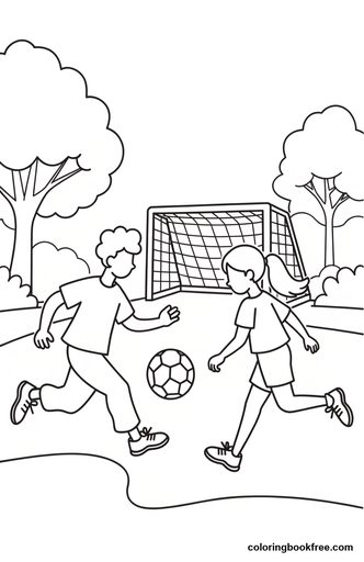 Kids playing soccer, a free People coloring page for Kids
