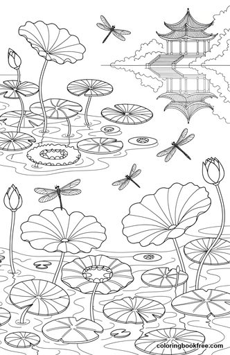 Lotus pond, a free Nature coloring page for Adults