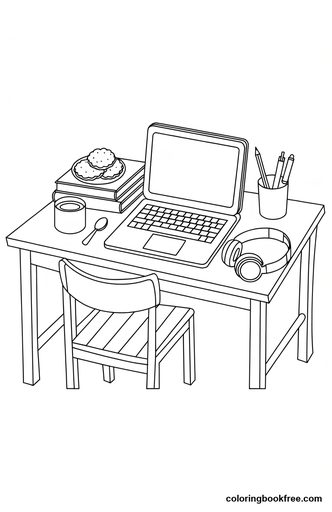 Matcha desk, a free Food coloring page for Teens
