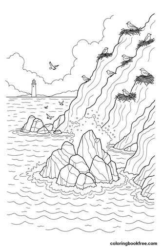 Tide cliffs, a free Nature coloring page for Teens