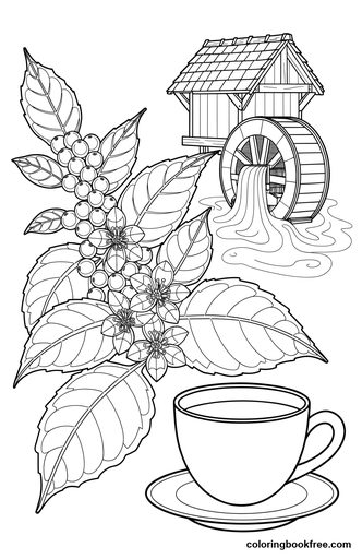 Coffee botanicals, a free Food coloring page for Adults