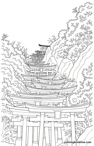 Torii path, a free Nature coloring page for Adults