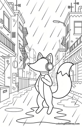 Fox headphones, a free Animals coloring page for Teens