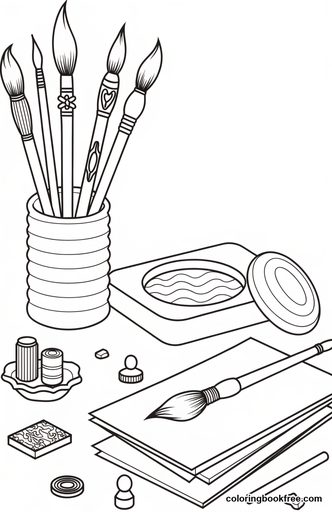 Calligrapher’s desk, a free People coloring page for Adults