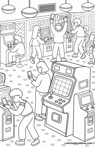Arcade night, a free People coloring page for Teens