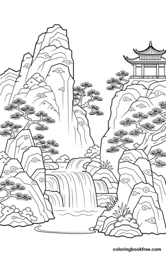 Ink mountains, a free Nature coloring page for Adults