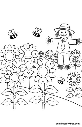 Sunflower field, a free Nature coloring page for Kids