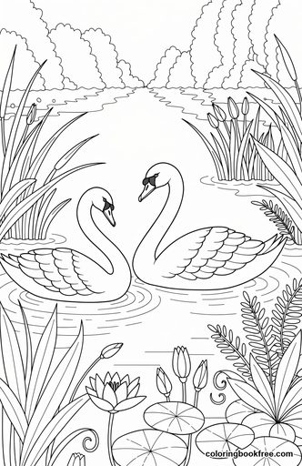 Swan lake, a free Animals coloring page for Adults