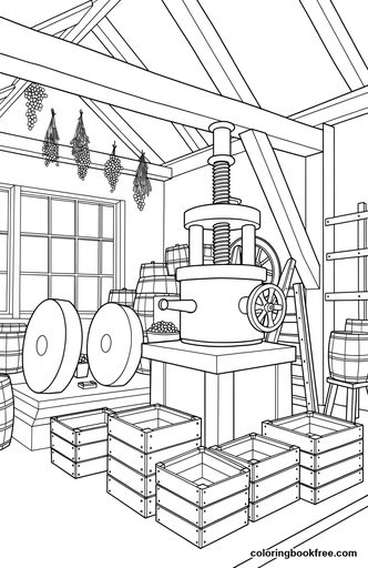 Olive press, a free Food coloring page for Adults