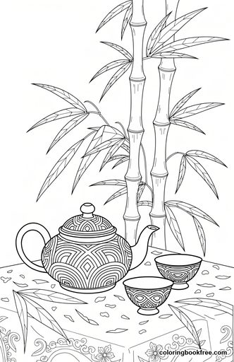 Tea still life, a free Food coloring page for Adults