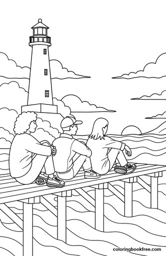 Sunset pier, a free Nature coloring page for Teens