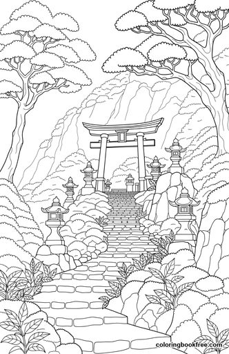 Mountain shrine, a free Nature coloring page for Adults