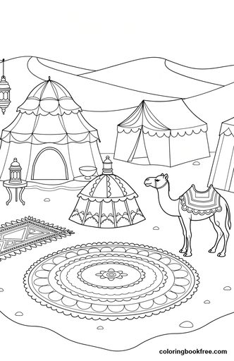 Desert camp, a free Nature coloring page for Adults