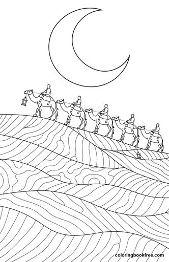 Moonlit caravan, a free Stories coloring page for Adults