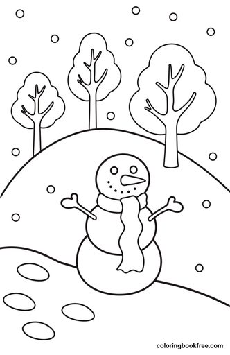 Snowman hill, a free Nature coloring page for Kids