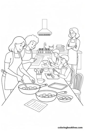 Cooking class, a free Food coloring page for Teens