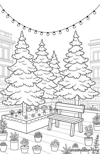 Rooftop pines, a free Nature coloring page for Teens