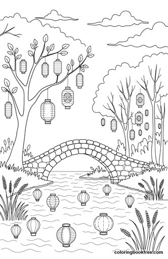 Lantern festival, a free Nature coloring page for Teens