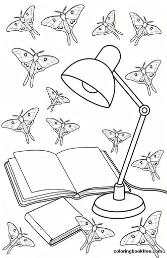 Moths at the lamp, a free Animals coloring page for Teens