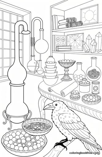 Alchemist study, a free Stories coloring page for Adults