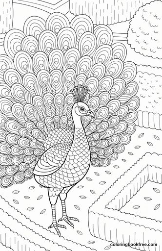 Peacock court, a free Animals coloring page for Adults