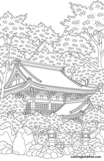 Maple temple, a free Nature coloring page for Adults