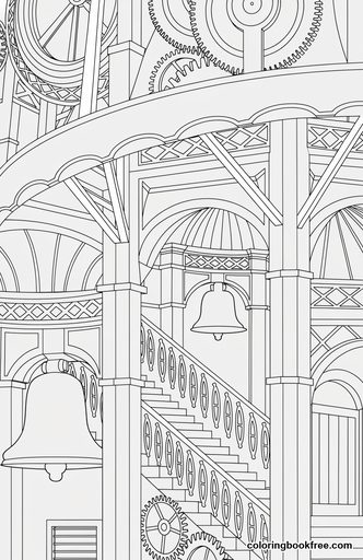 Clock tower gears, a free Stories coloring page for Adults