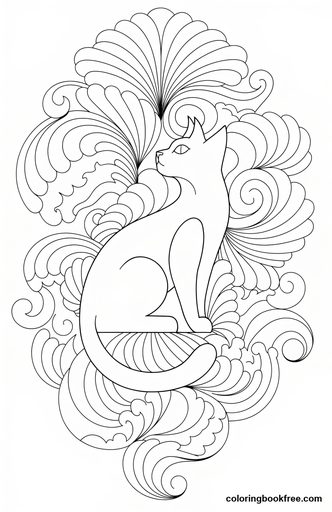 Art nouveau cat, a free Animals coloring page for Adults