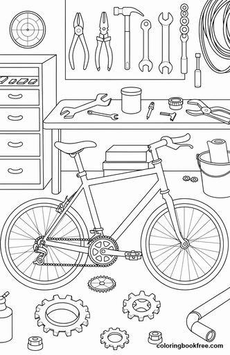 Bike workshop, a free Vehicles coloring page for Teens