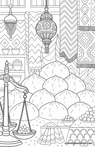 Spice bazaar, a free Food coloring page for Adults