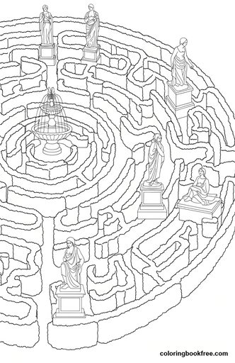 Labyrinth garden, a free Stories coloring page for Adults