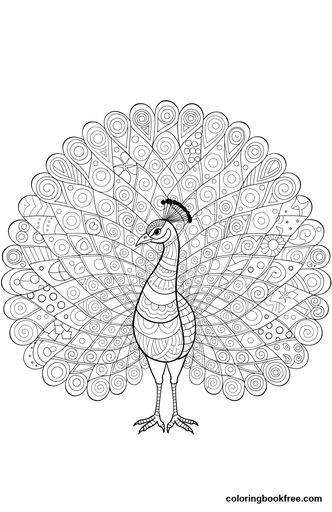 Peacock display, a free Animals coloring page for Adults