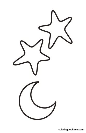 Moon and stars, a free Nature coloring page for Toddler