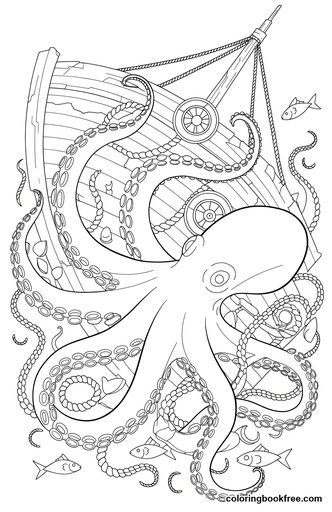 Octopus wreck, a free Animals coloring page for Adults