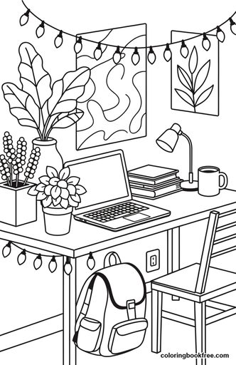 Dorm desk, a free People coloring page for Teens